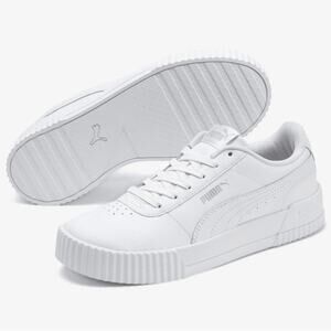 Puma Size 7.5 Carina White Silver Low Top Lace Up Tennis Shoe Athletic Sneakers